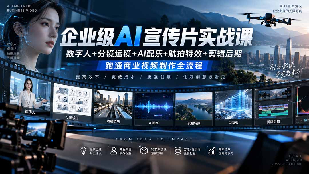 (20548期)企业级AI宣传片实战课|数字人+分镜运镜+AI配乐+航拍特效+剪辑后期,跑通商业视频制作全流程 20260919070030-6aae330ee55dd.jpg