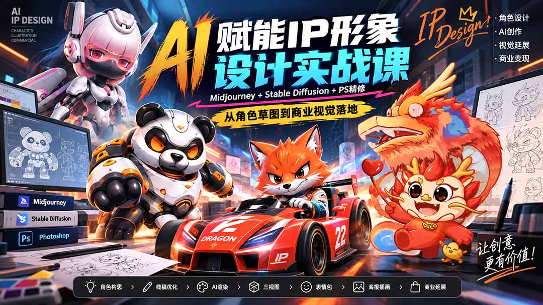 (20552期)AI赋能IP形象设计实战课-无水印:Midjourney+Stable Diffusion+PS精修,从角色草图到商业视觉落地 20260919130119-6aae879f2dfa9.jpg