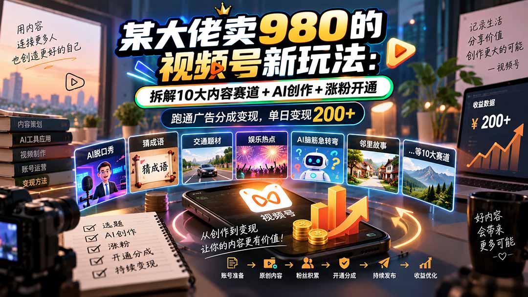 (20572期)某大佬卖980的视频号新玩法:拆解10大内容赛道+AI创作+涨粉开通,跑通广告分成变现,单日变现200+ 20260921050132-6ab0ba2c37b32.jpg
