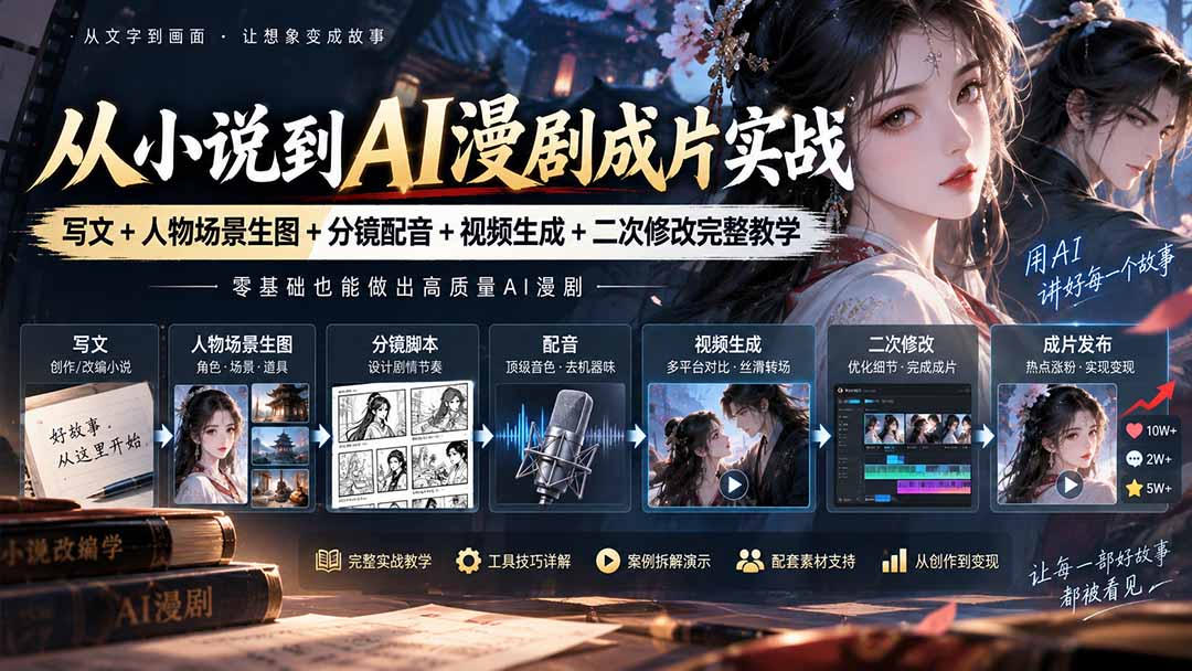 (20577期)从小说到AI漫剧成片实战:写文+人物场景生图+分镜配音+视频生成+二次修改完整教学 20260921090110-6ab0f256f3bc2.jpg