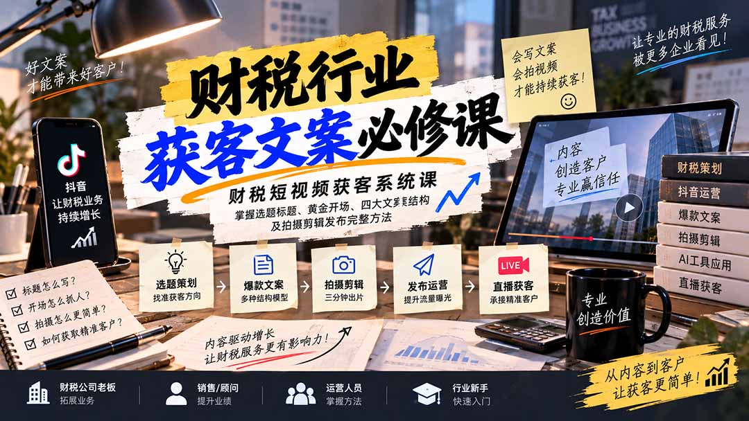 (20591期)财税短视频获客系统课:掌握选题标题、黄金开场、四大文案结构及拍摄剪辑发布完整方法 20260922070103-6ab227afb51b6.jpg