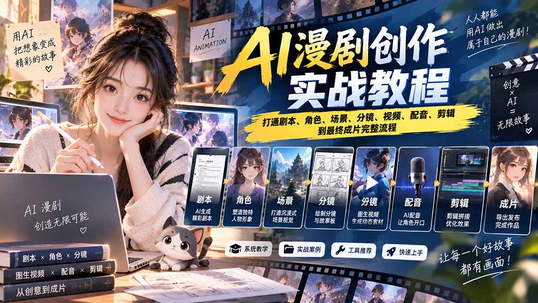 (20597期)2026 AI漫剧创作实战教程:打通剧本、角色、场景、分镜、视频、配音、剪辑到最终成片完整流程 20260922130047-6ab27bff3fc8c.jpg