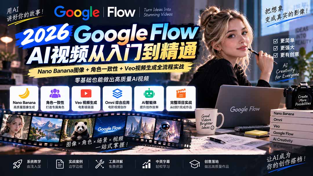 (20608期)【无水印】Google Flow AI视频从入门到精通:Nano Banana图像+角色一致性+Veo视频生成全流程实战-精翻中英字幕 20260923050215-6ab35d5739b65.jpg