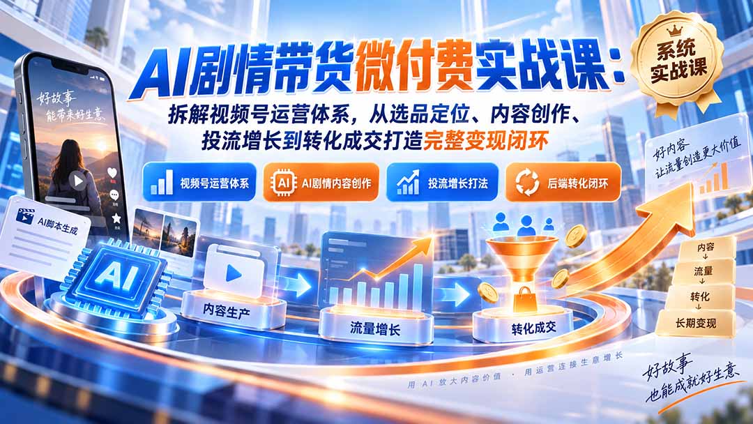 (20611期)AI剧情带货微付费实战课:拆解视频号运营体系,从选品定位、内容创作、投流增长到转化成交打造完整变现闭环 20260923050227-6ab35d633ca30.jpg