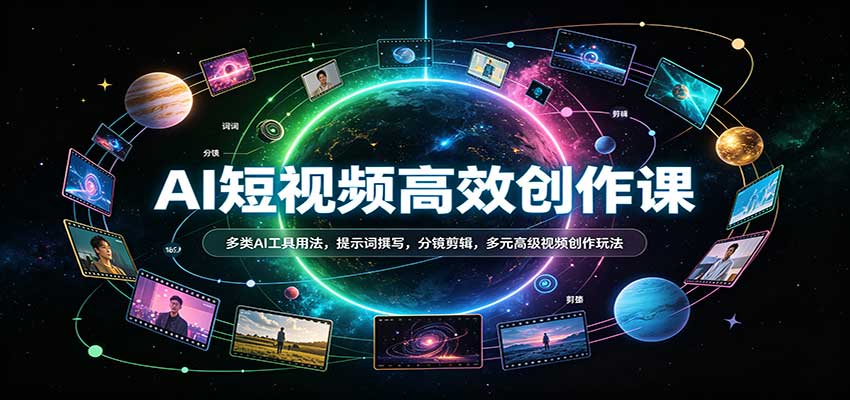 AI短视频高效创作课:多类AI工具用法,提示词撰写,分镜剪辑,多元高级视频创作玩法 20260923090032-6ab3953031274.jpg