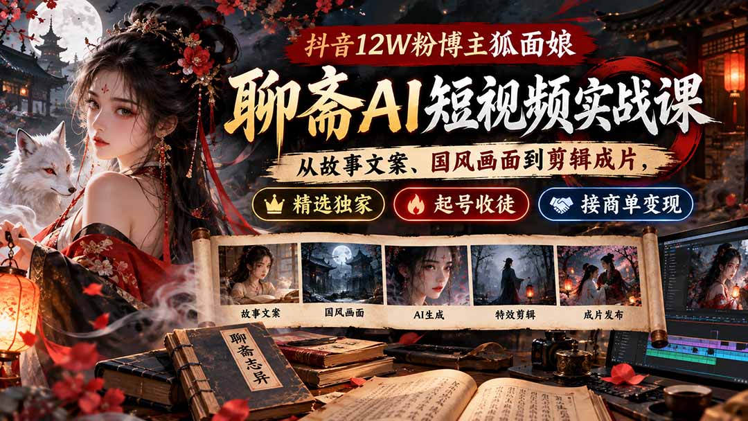 (20639期)抖音12W粉博主狐面娘-聊斋AI短视频实战课:从故事文案、国风画面到剪辑成片,精选独家+起号收徒+接商单变现 20260924150048-6ab53b2082520.jpg
