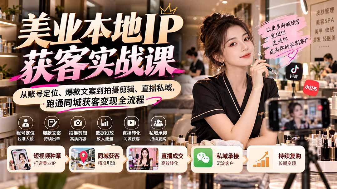 (20640期)【无水印】美业本地IP获客实战课:从账号定位、爆款文案到拍摄剪辑、直播私域,跑通同城获客变现全流程 20260924150054-6ab53b26908a4.jpg