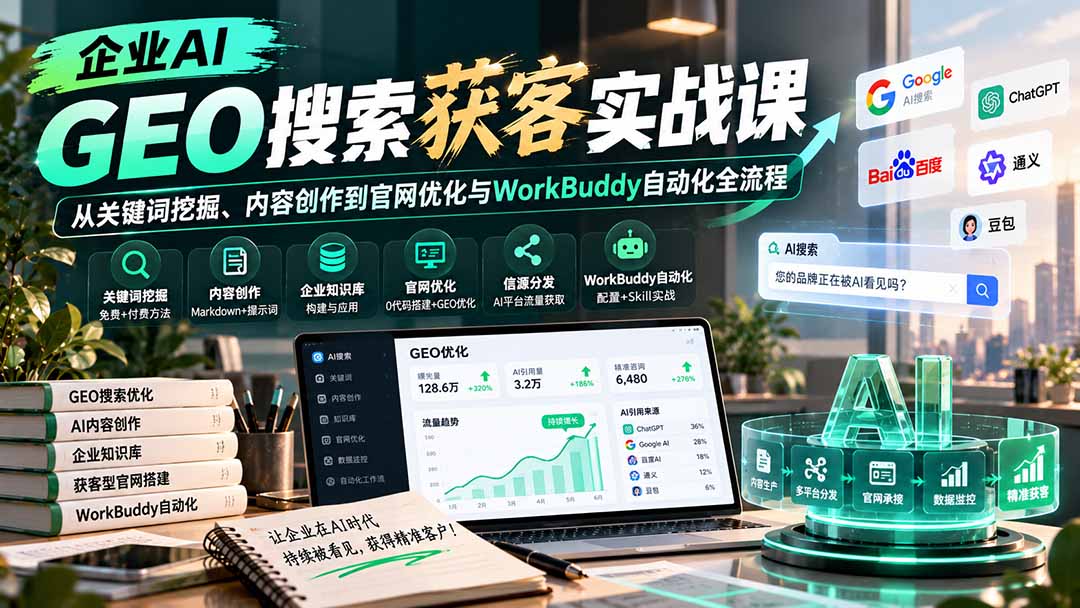 (20643期)企业AI GEO搜索获客实战课:从关键词挖掘、内容创作到官网优化与WorkBuddy自动化全流程 20260924170029-6ab5572df33d4.jpg