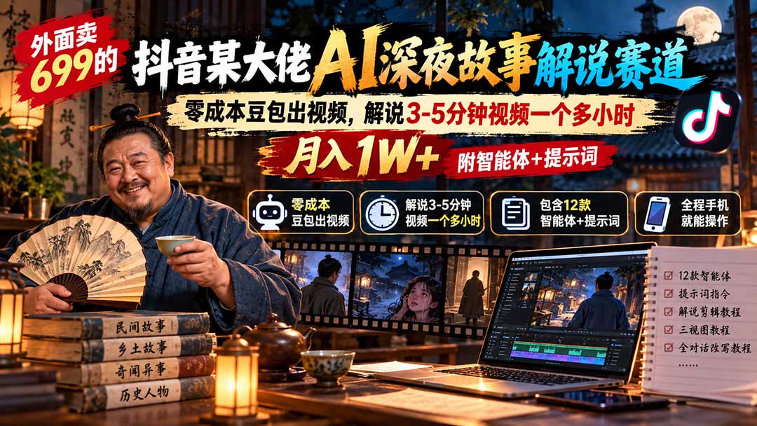 (20648期)外面卖699的抖音某大佬AI深夜故事解说赛道:零成本豆包出视频,解说3-5分钟视频一个多小时,月入1W+附智能体+提示词 20260925050034-6ab5fff2ee361.jpg