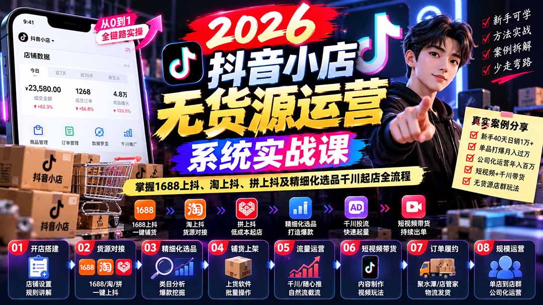 (20659期)2026抖音小店无货源运营系统实战课:掌握1688上抖、淘上抖、拼上抖及精细化选品千川起店全流程 20260926050114-6ab7519a4976f.jpg