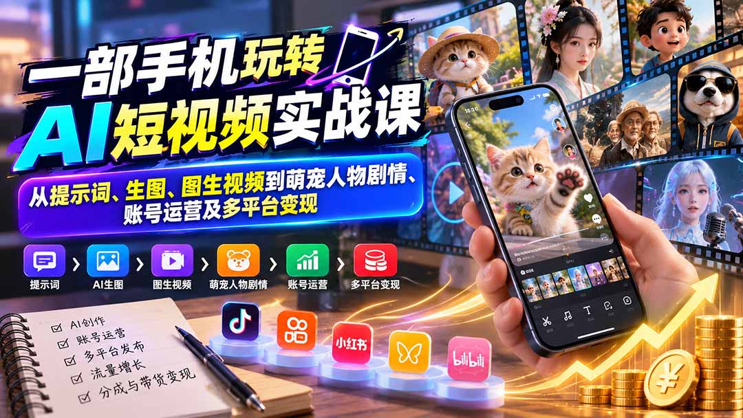 (20663期)一部手机玩转AI短视频实战课:从提示词、生图、图生视频到萌宠人物剧情、账号运营及多平台变现 20260926070102-6ab76dae4c0e4.jpg