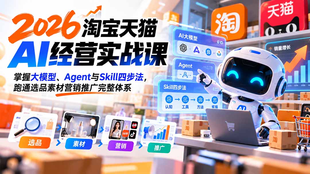(20676期)【无水印】2026淘宝天猫AI经营实战课:掌握大模型、Agent与Skill四步法,跑通选品素材营销推广完整体系 20260927070120-6ab8bf409f480.jpg
