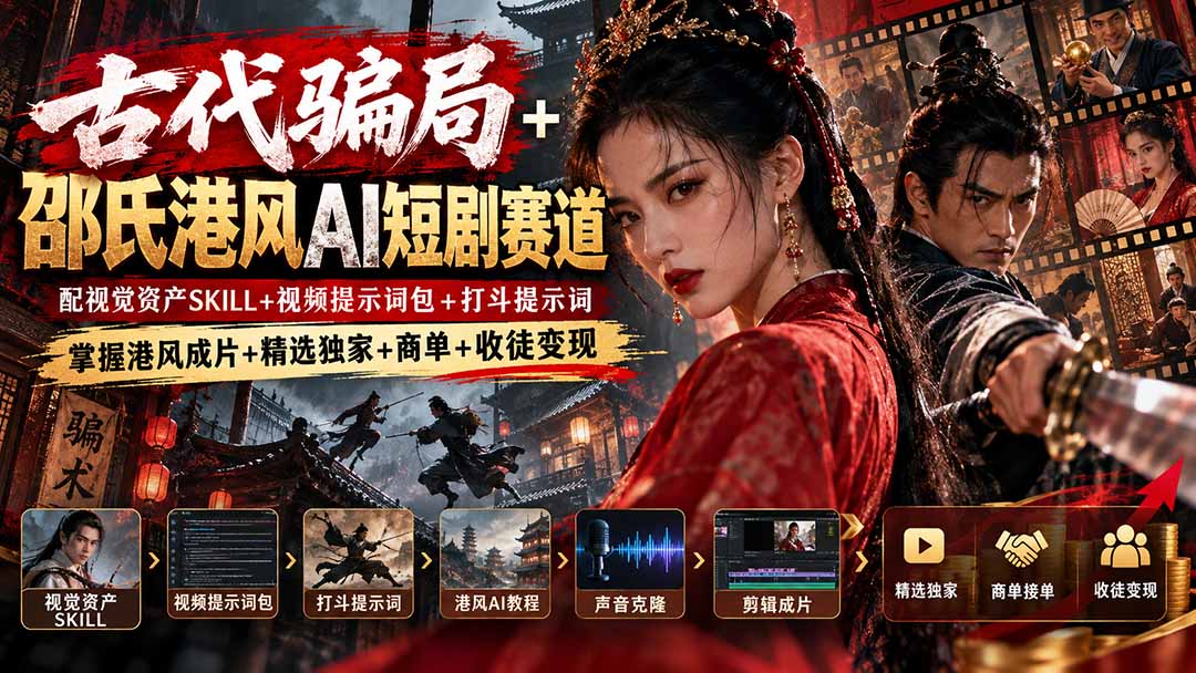 (20684期)古代骗局+邵氏港风AI短剧赛道:配视觉资产SKILL+视频提示词包+打斗提示词,掌握港风成片+精选独家+商单+收徒变现 20260927130131-6ab913abdb910.jpg