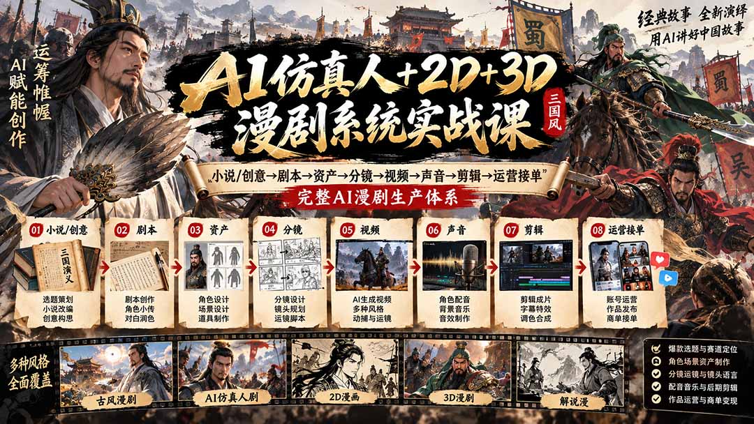 (20685期)AI仿真人+2D+3D漫剧系统实战课:小说/创意→剧本→资产→分镜→视频→声音→剪辑→运营接单,完整AI漫剧生产体系 20260927130139-6ab913b3dbf8d.jpg