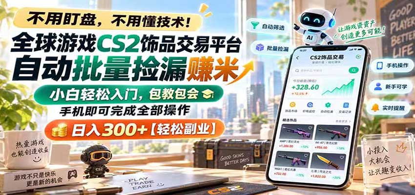 全球游戏CS2饰品交易平台自动批量捡漏赚米,手机即可完成全部操作,日入300+ 20260929050039-6abb45f72aa62.jpg