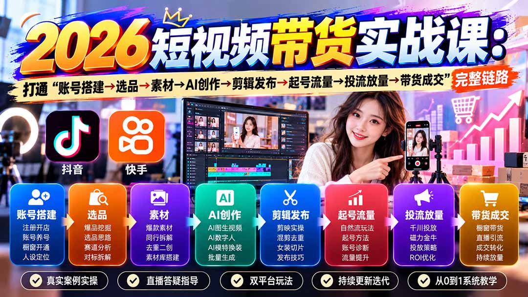 (20731期)2026短视频带货实战课9月:打通“账号搭建→选品→素材→AI创作→剪辑发布→起号流量→投流放量→带货成交”完整链路 20260930070149-6abcb3dd2ea07.jpg