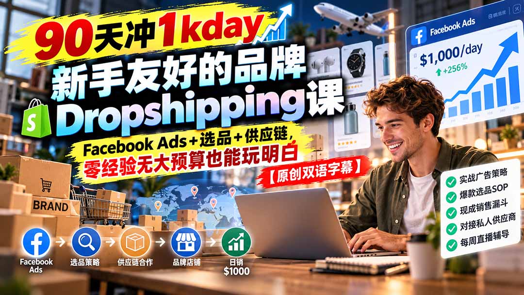 (20738期)90天冲1kday 新手友好的品牌Dropshipping课:Facebook Ads+选品+供应链,零经验无大预算也能玩明白【原创双语字幕】 20260930070230-6abcb4060096d.jpg