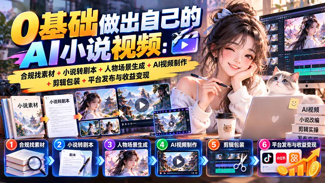 (20741期)0基础做出自己的AI小说视频:合规找素材+小说转剧本+人物场景生成+AI视频制作+剪辑包装+平台发布与收益变现 20260930130045-6abd07fdc9b3d.jpg