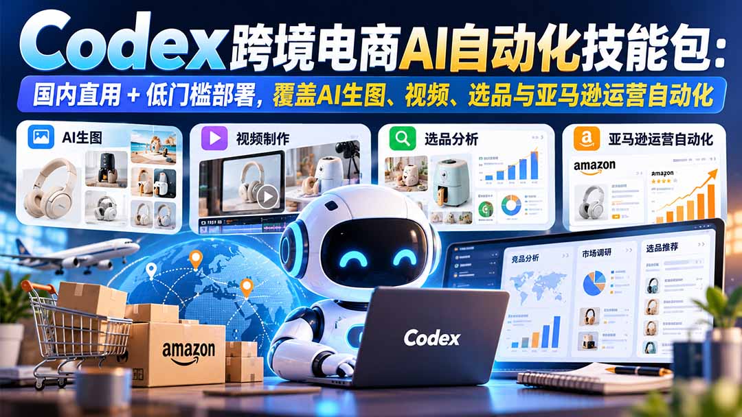 (20752期)【无水印】Codex跨境电商AI自动化技能包:国内直用+低门槛部署,覆盖AI生图、视频、选品与亚马逊运营自动化 20261001050139-6abde93361ecd.jpg