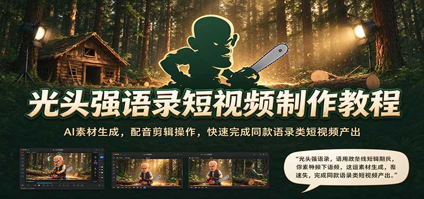 光头强语录短视频制作教程:AI素材生成,配音剪辑操作,快速完成同款语录类短视频产出 20261001090057-6abe21493233a.jpg