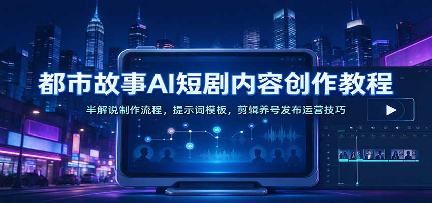 都市故事AI短剧内容创作教程:半解说制作流程,提示词模板,剪辑养号发布运营技巧 20261002170100-6abfe34c27637.jpg