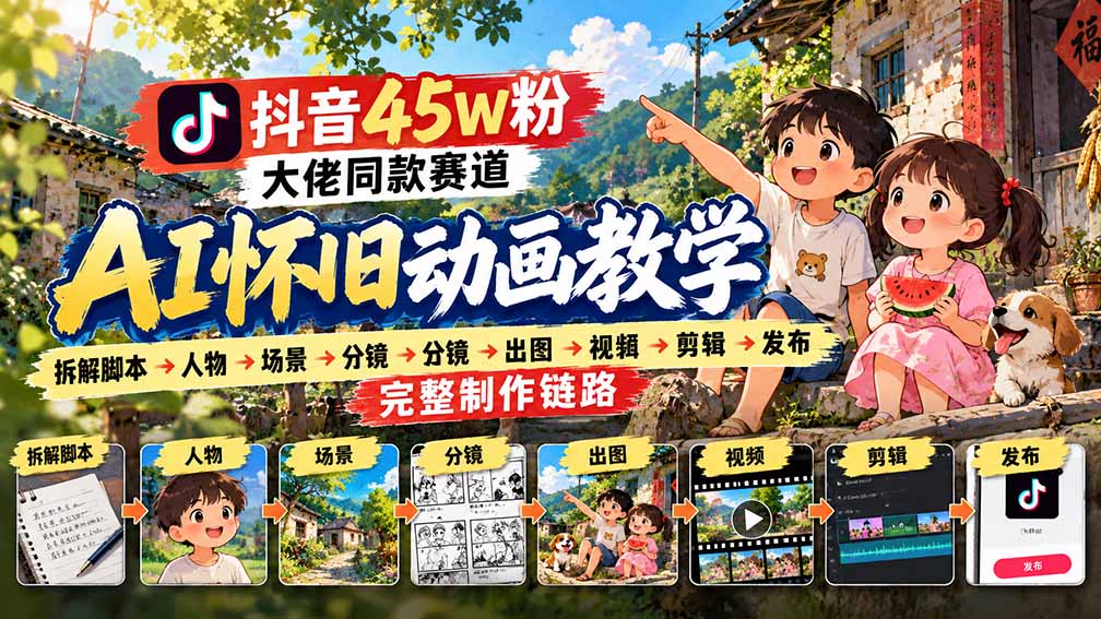 (20781期)抖音45W粉大佬同款赛道AI怀旧动画教学:拆解脚本→人物→场景→分镜→出图→视频→剪辑→发布完整制作链路 20261003030100-6ac06fecdbc60.jpg