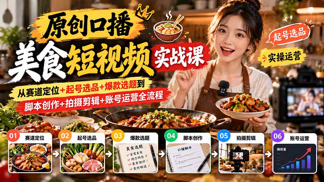 (20786期)原创口播美食短视频实战课:从赛道定位+起号选品+爆款选题到脚本创作+拍摄剪辑+账号运营全流程 20261003050157-6ac08c4510f2f.jpg