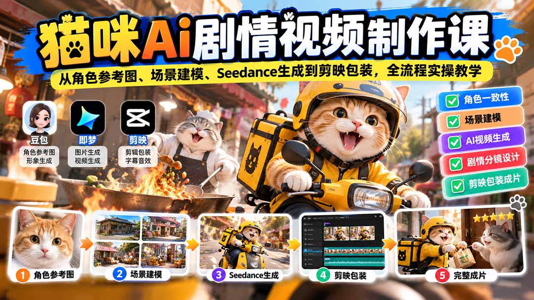 (20793期)猫咪AI剧情视频制作课:从角色参考图、场景建模、Seedance生成到剪映包装,全流程实操教学 20261003110059-6ac0e06bc726a.jpg