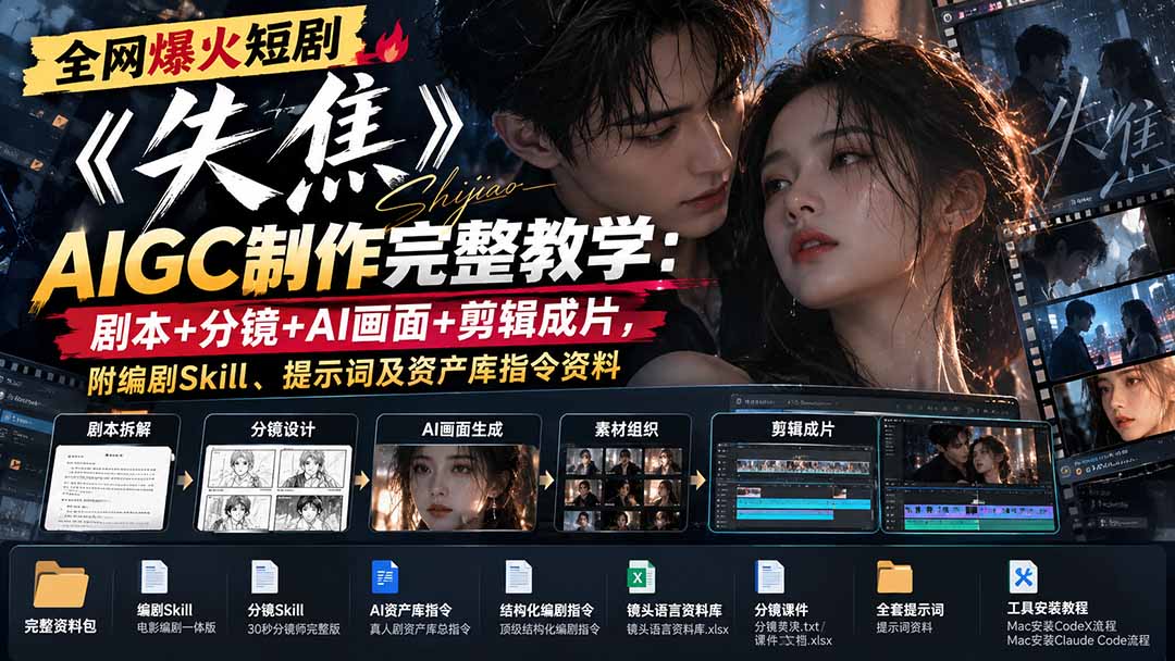 (20805期)全网爆火短剧《失焦》AIGC制作完整教学:剧本+分镜+AI画面+剪辑成片,附编剧Skill、提示词及资产库指令资料 20261004050115-6ac1dd9b38fb3.jpg