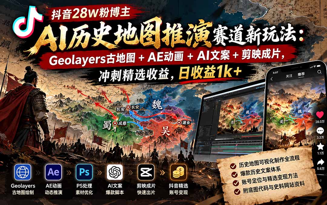 (20809期)抖音28W粉博主AI历史地图推演赛道新玩法:Geolayers古地图+AE动画+AI文案+剪映成片,冲刺精选收益,日收益1k+ 20261004070124-6ac1f9c41fc40.jpg