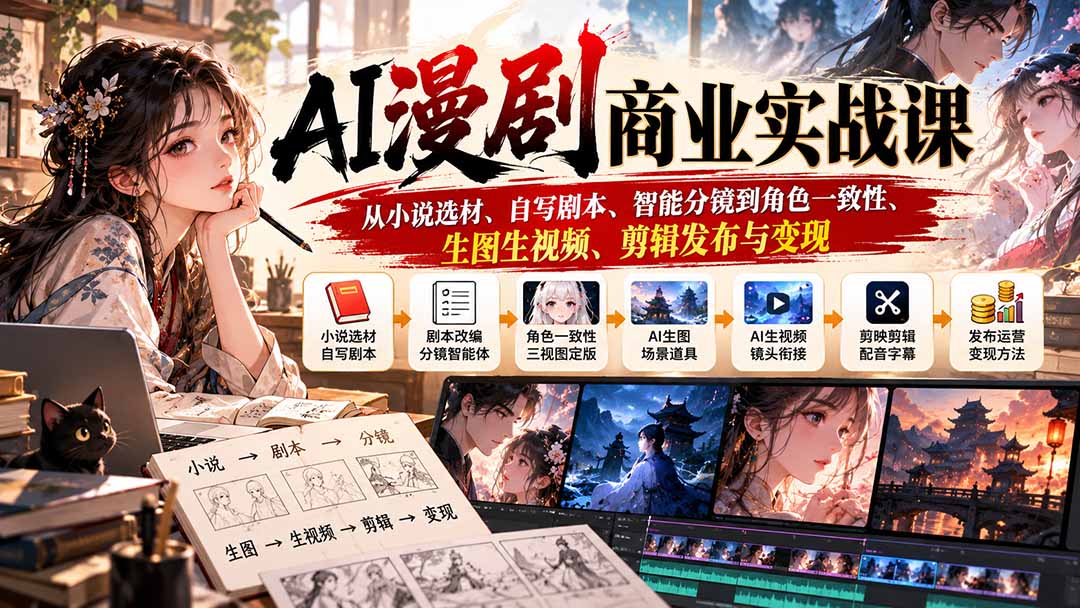 (20811期)AI漫剧商业实战课:从小说选材、自写剧本、智能分镜到角色一致性、生图生视频、剪辑发布与变现 20261004130049-6ac24e01cd00f.jpg