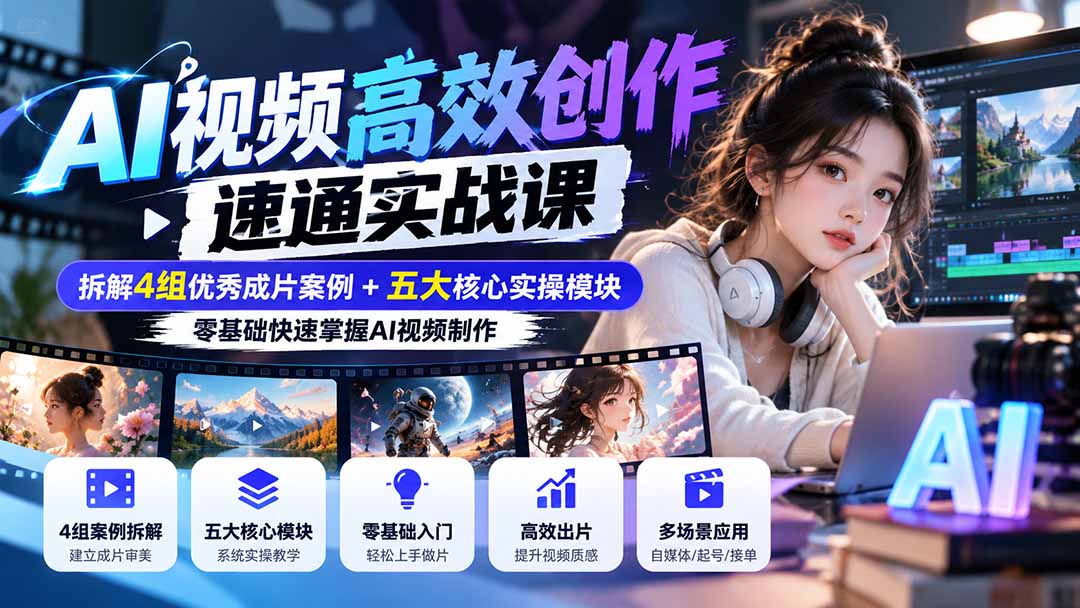 (20819期)【无水印】AI视频高效创作速通实战课:拆解4组优秀成片案例+五大核心实操模块,零基础快速掌握AI视频制作 20261005050201-6ac32f49db6da.jpg