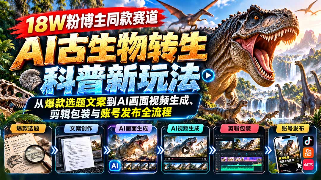 (20833期)18W粉博主同款赛道-AI古生物转生科普新玩法:从爆款选题文案到AI画面视频生成、剪辑包装与账号发布全流程 20261006030134-6ac4648e5a020.jpg