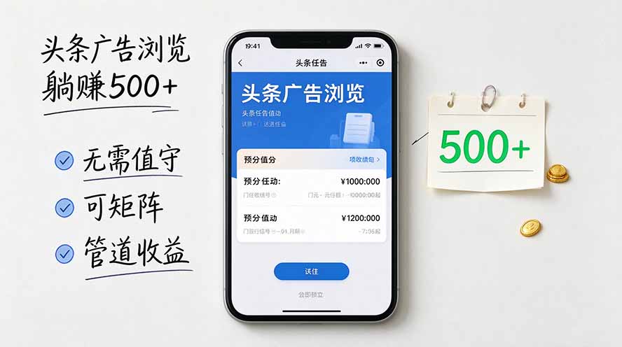 (20835期)头条广告浏览躺赚500+无需值守,可矩阵并附有管道收益 20261006050055-6ac48087041b4.jpg