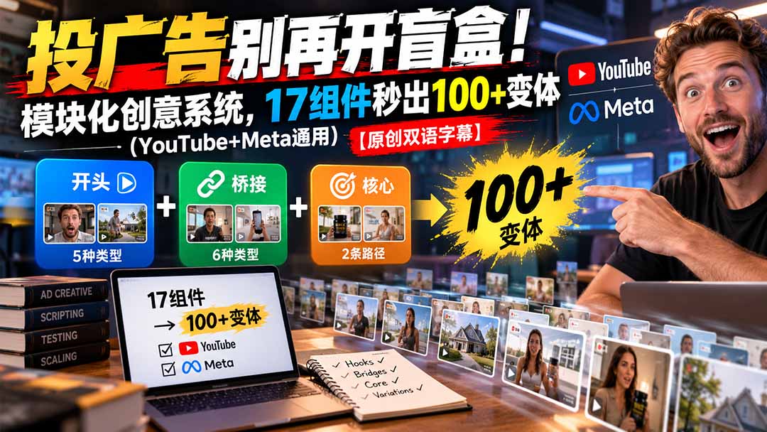 (20840期)投广告别再开盲盒!模块化创意系统,17组件秒出100+变体(YouTube+Meta通用)【原创双语字幕】 20261006070032-6ac49c9015d97.jpg