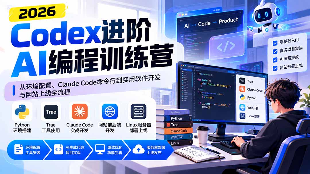 (20855期)Codex进阶AI编程训练营:从环境配置、Claude Code命令行到实用软件开发与网站上线全流程 20261008030100-6ac7076c2c805.jpg