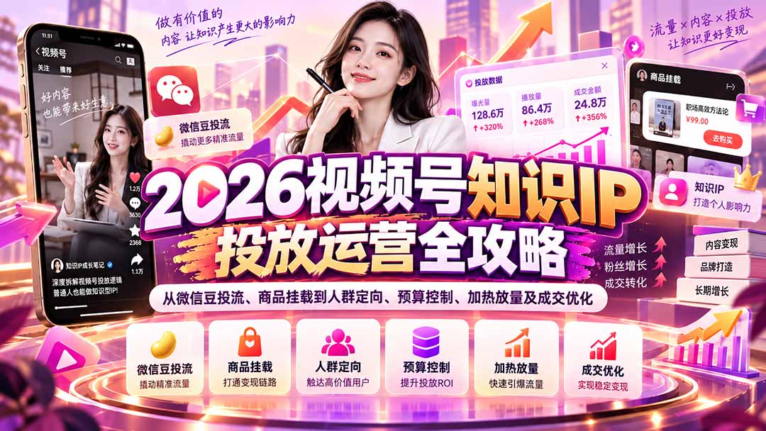 (20860期)2026视频号知识IP投放运营全攻略:从微信豆投流、商品挂载到人群定向、预算控制、加热放量及成交优化 20261008070032-6ac73f900a0b9.jpg