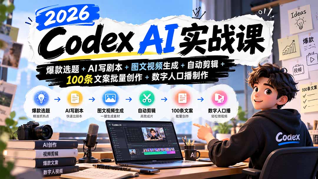 (20899期)2026Codex AI实战课:爆款选题+AI写剧本+图文视频生成+自动剪辑+100条文案批量创作+数字人口播制作 20261011030114-6acafbfadd0db.jpg