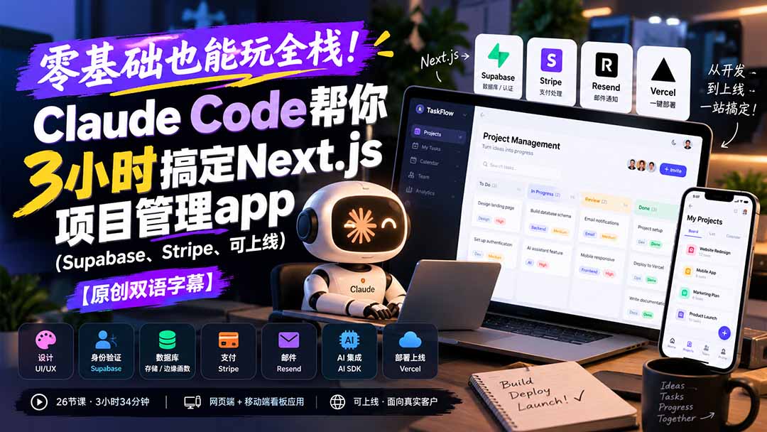 (20907期)零基础也能玩全栈!Claude Code帮你3小时搞定Next.js项目管理app(Supabase、Stripe、可上线)【原创双语字幕】 20261011090040-6acb5038009b6.jpg