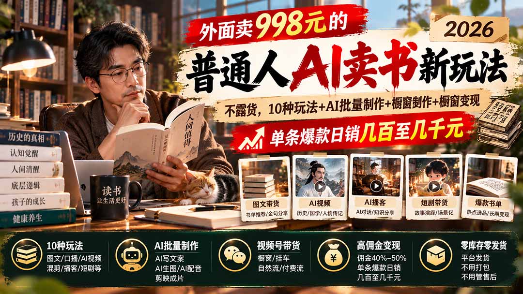 (20909期)外面卖998元的2026普通人AI卖书新玩法:不露脸、不囤货,10种玩法+AI批量制作+橱窗变现,单条爆款日销几百至几千元 20261011090047-6acb503fb11c0.jpg