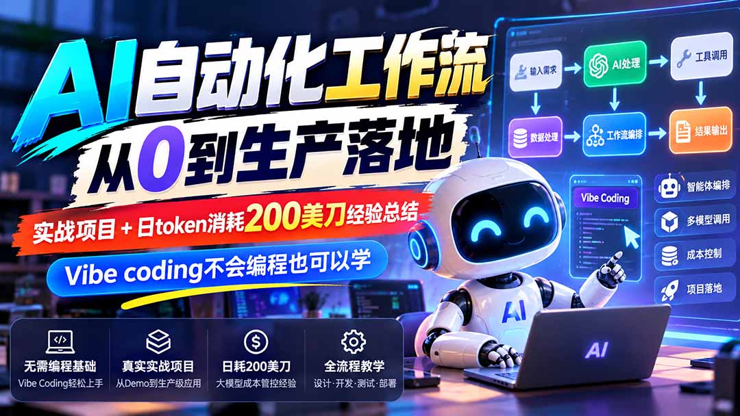 (20954期)【无水印】AI自动化工作流从0到生产落地,实战项目+日token消耗200美刀经验总结,Vibe coding不会编程也可以学 20261014050130-6acf0caa9c5fc.jpg