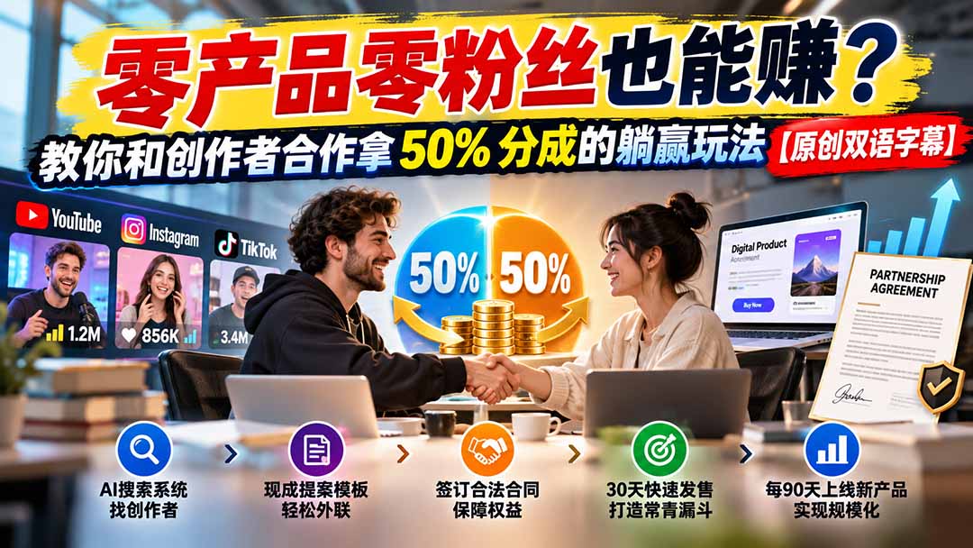 (20957期)零产品零粉丝也能赚?教你和创作者合作拿 50% 分成的躺赢玩法【原创双语字幕】 20261014050146-6acf0cba3509e.jpg