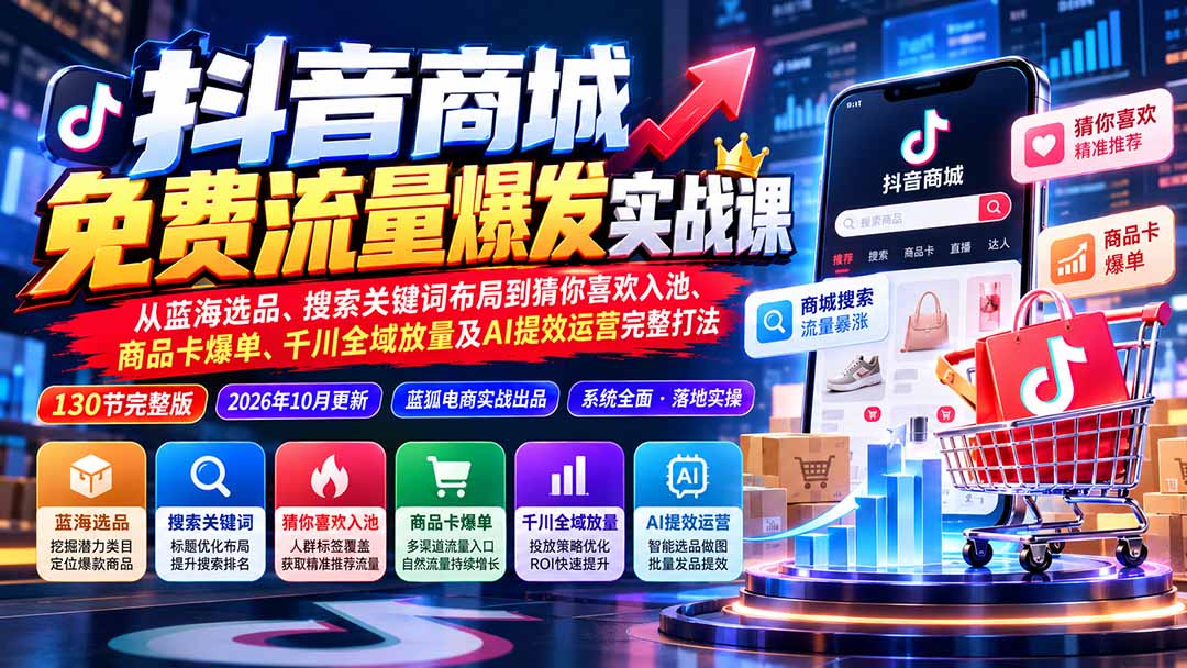 (20959期)抖音商城免费流量爆发实战:从蓝海选品、搜索关键词布局到猜你喜欢入池、商品卡爆单、千川全域放量及AI提效完整打法 20261014050154-6acf0cc203aca.jpg