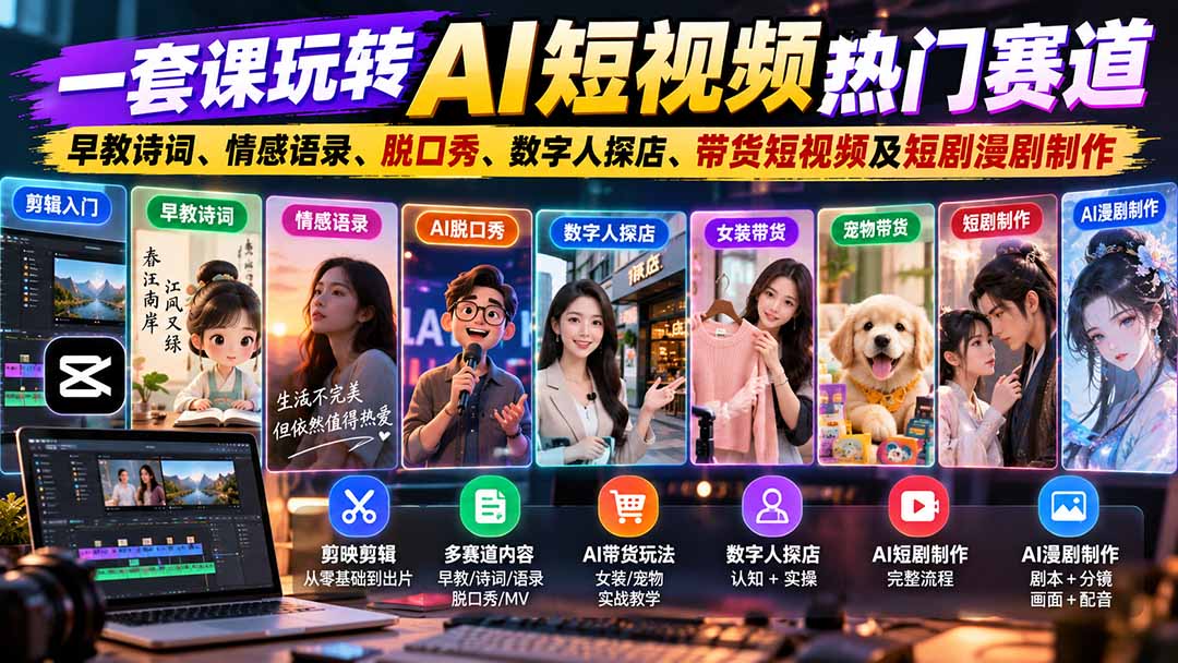 (20964期)一套课玩转AI短视频热门赛道:早教诗词、情感语录、脱口秀、数字人探店、带货短视频及短剧漫剧制作 复制标题 20261015030144-6ad0421835d78.jpg