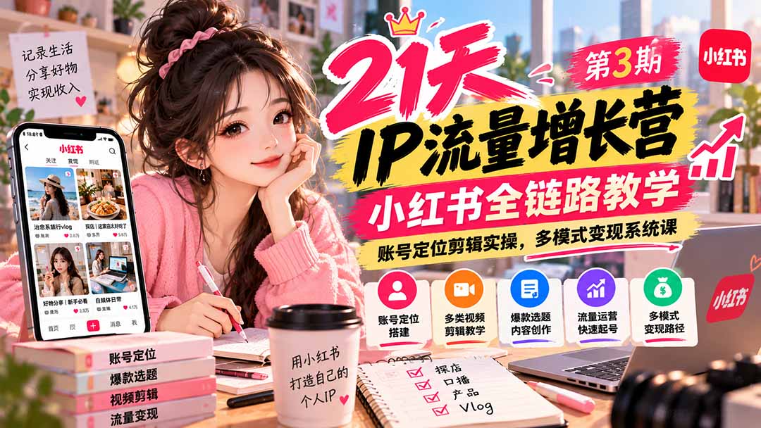 (20992期)【无水印】21天IP流量增长营-第3期,小红书全链路教学,账号定位剪辑实操,多模式变现系统课 20261016050233-6ad1afe929ca7.jpg