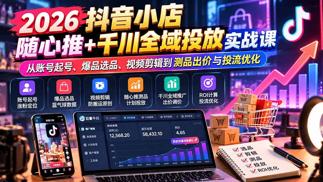 (20998期)2026抖音小店随心推+千川全域投放实战课:从账号起号、爆品选品、视频剪辑到测品出价与投流优化 20261016130048-6ad2200075702.jpg