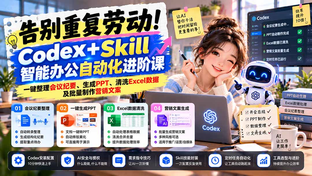 (21001期)告别重复劳动!Codex+Skill智能办公自动化进阶课:一键整理会议纪要、生成PPT、清洗Excel数据及批量制作营销文案 20261017030041-6ad2e4d9360a1.jpg