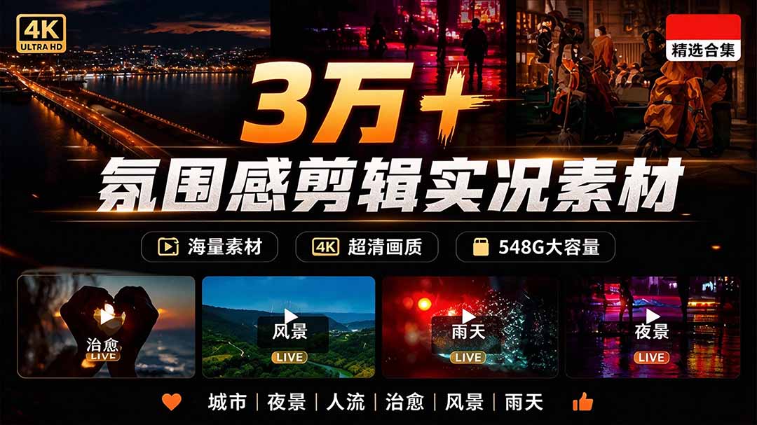 (21009期)氛围感3万+海量高清剪辑实况素材,含雨天、雪天、夜景、街道等经典场景,伤感唯美励志短视频无水印素材 20261017050116-6ad3011ce466d.jpg