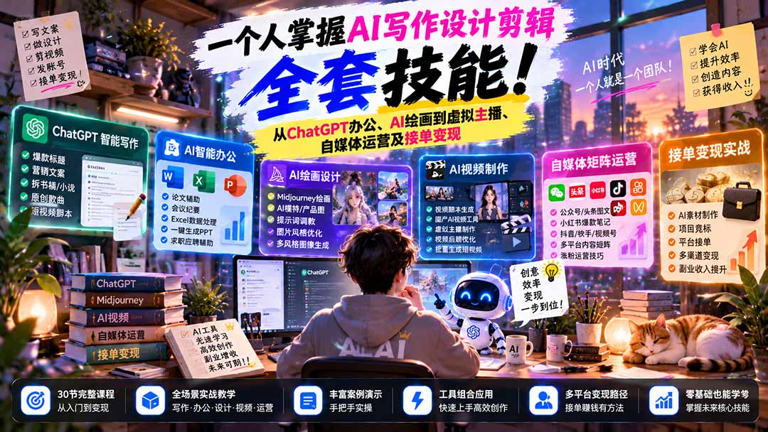 (21029期)一个人掌握AI写作设计剪辑全套技能:从ChatGPT办公、AI绘画到虚拟主播、自媒体运营及接单变现 20261018030129-6ad4368985ff2.jpg
