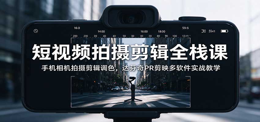 短视频拍摄剪辑全栈课:手机相机拍摄剪辑调色,达芬奇PR剪映多软件实战教学 20261019070059-6ad5c02be8358.jpg